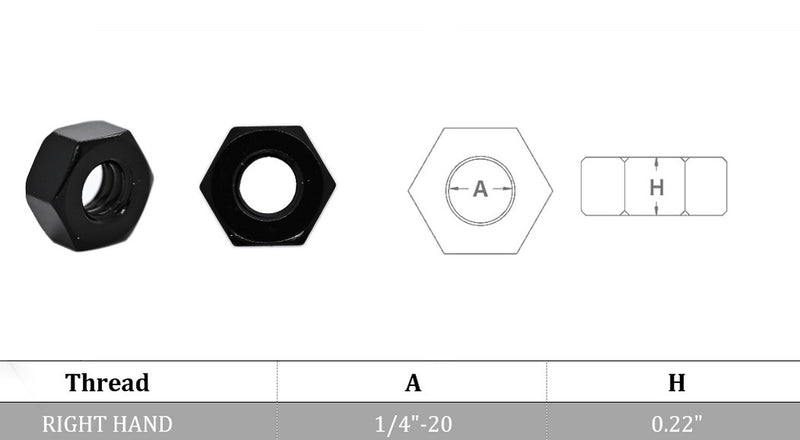 Black Oxide Stainless Steel T316 Hex Nut Right Hand UNC Standard 1/4"-20 Hex Nut