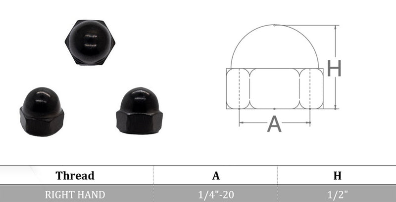 10Pc 1/4" Acorn Dome Nut Right Hand Stainless Steel Black Oxide Acorn Dome Nut