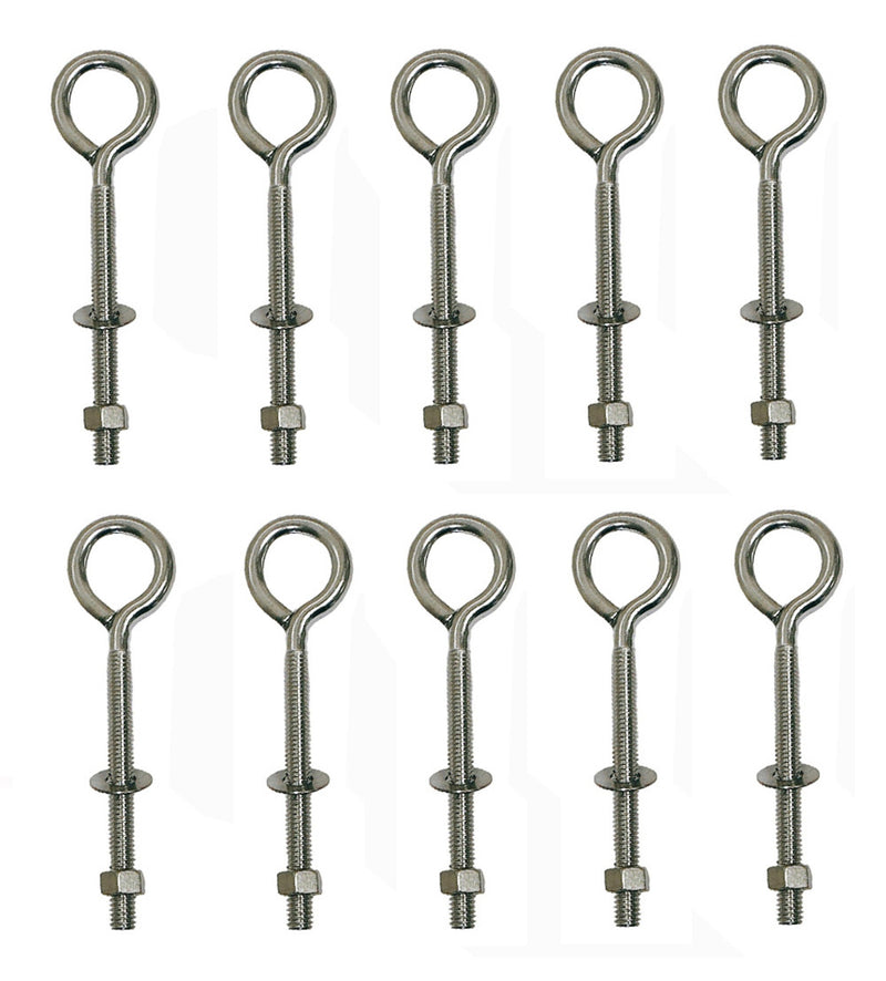 10Pc Marine Boat Stainless Steel 316 3/8"x4" Turned Eye Bolt Washer WLL 140 Lbs