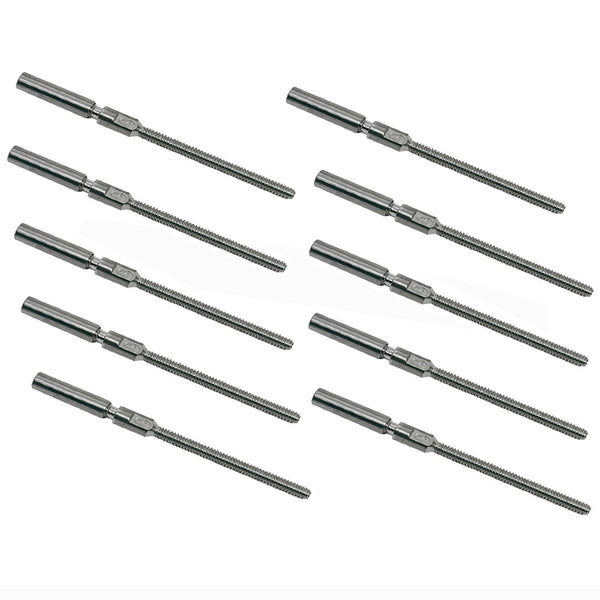10 Pc Marine Stainless Steel Swageless Stud 1/4" Full Thread For 3/16" Cable