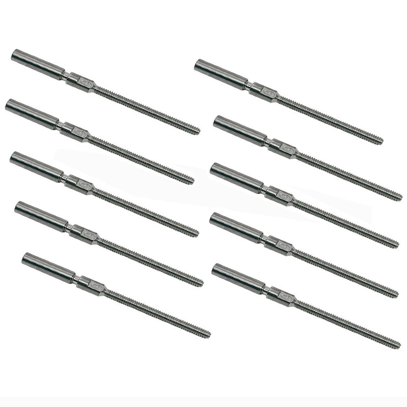 10 Pc Marine Stainless Steel Swageless Stud 1/4" Full Thread For 3/16" Cable