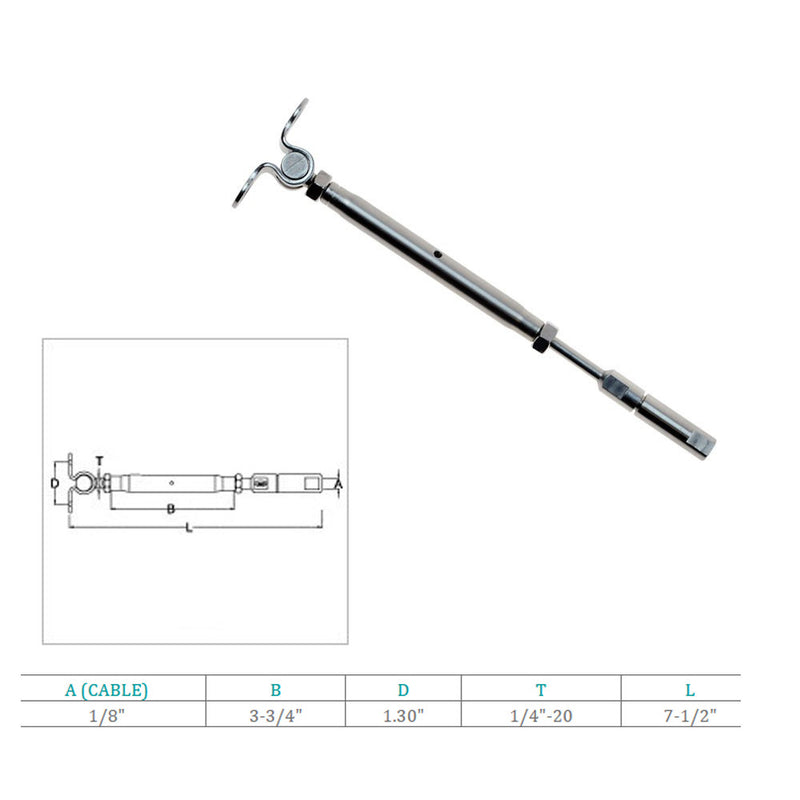 Marine Boat SS T316 Swageless & Deck Toggle Turnbuckle For 1/8" Cable Wire Rope