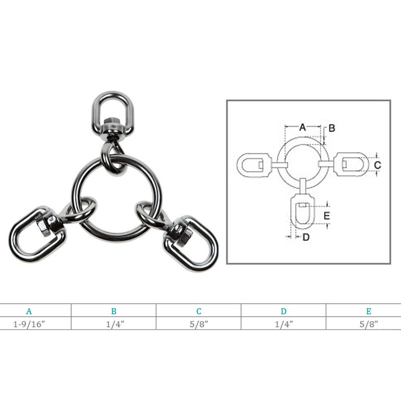 Marine Boat Stainless Steel 1/4'' Ring With 3 Way Swivel Ring Tackle Fishing