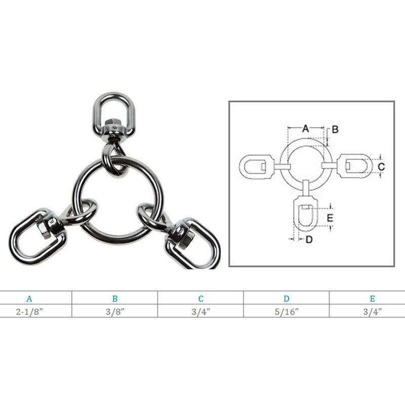 Marine Boat Stainless Steel 3/8'' Ring With 3 Way Swivel Ring Tackle Fishing