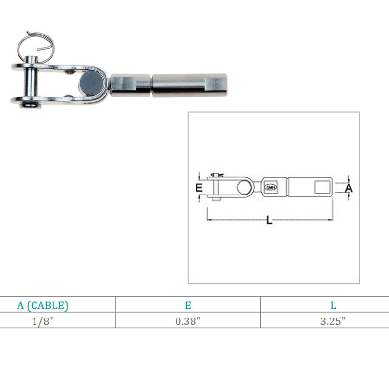 Marine Boat Stainless Steel Swageless Toggle For 1/8" Cable Wire Railing Jaw