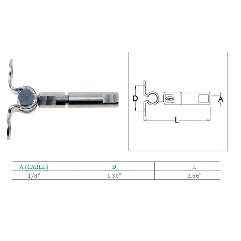 Marine Boat Stainless Steel Swageless Deck Toggle For 1/8" Cable Wire Rope