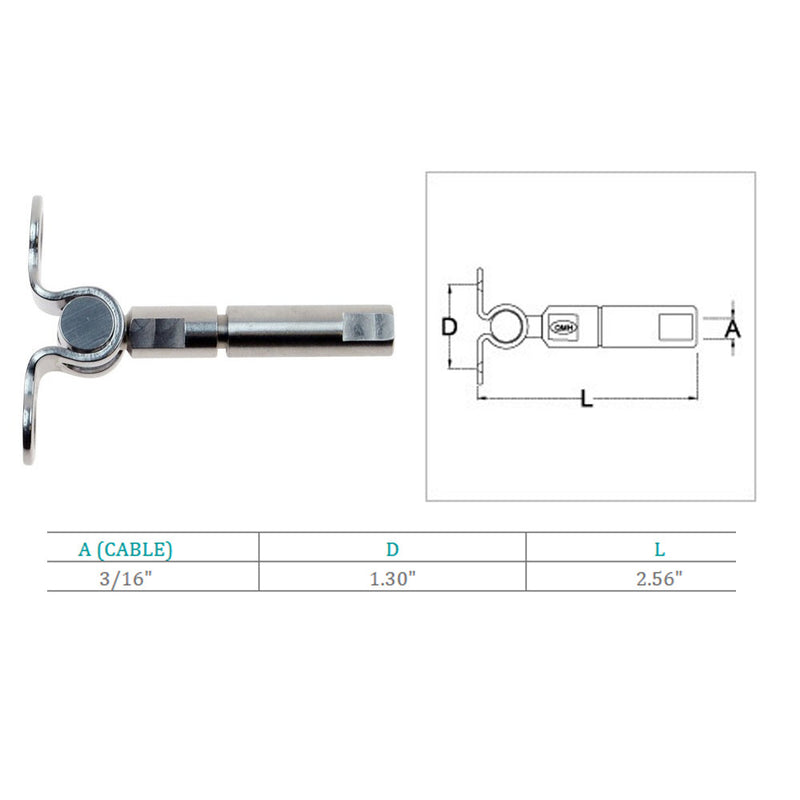 Marine Boat Stainless Steel Swageless Deck Toggle For 3/16" Cable Wire Rope