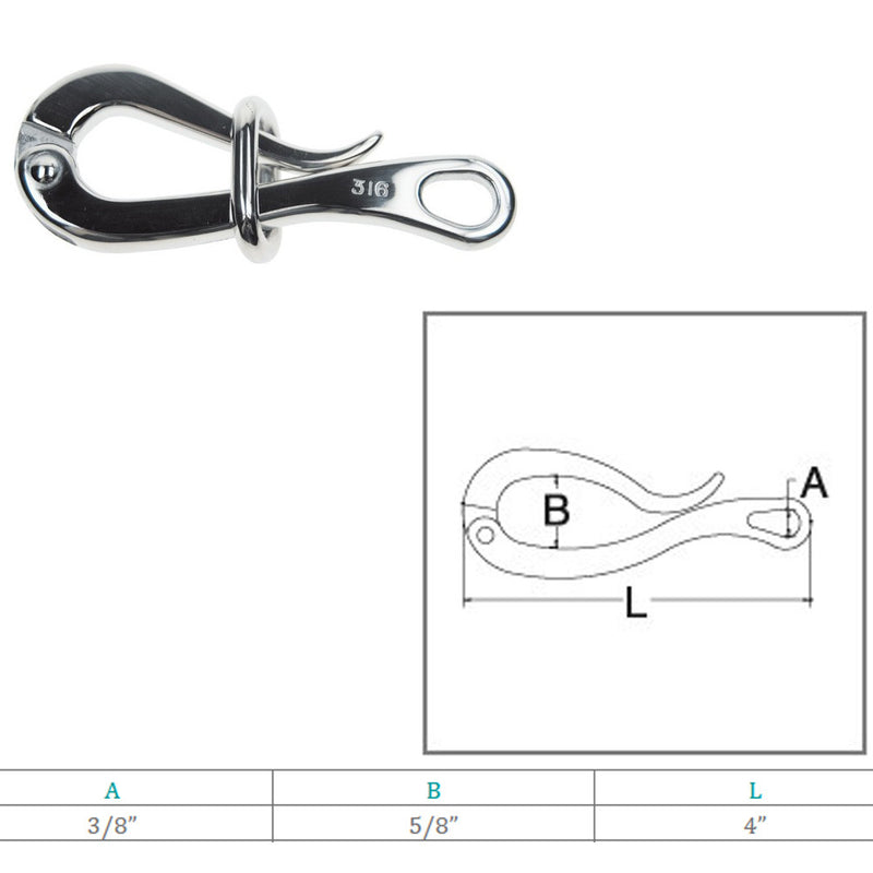 Marine Boat Stainless Steel 4" Pelican Hook With Loop Rigging Lifting Hook