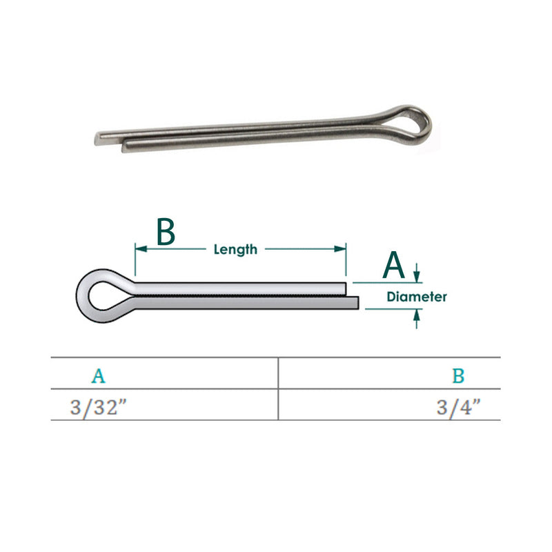 10 Pc Marine Boat Stainless Steel 3/32"x3/4" Cotter Pin Clip Split Pin Hardware