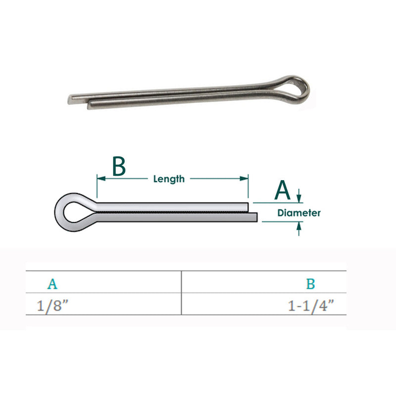 2Pc Marine Boat Stainless Steel 1/8" x 1-1/4" Cotter Pin Clip Split Pin Hardware