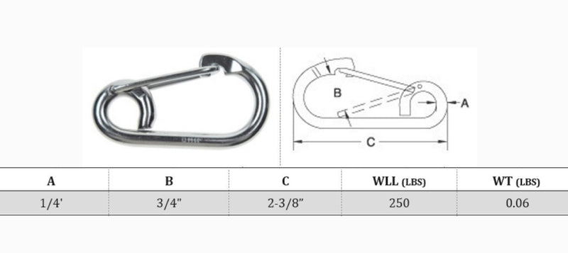 Stainless Steel T316 Marine Boat Spring Snap Type Harness Clip 1/4", 5/16" | PACK 5 |