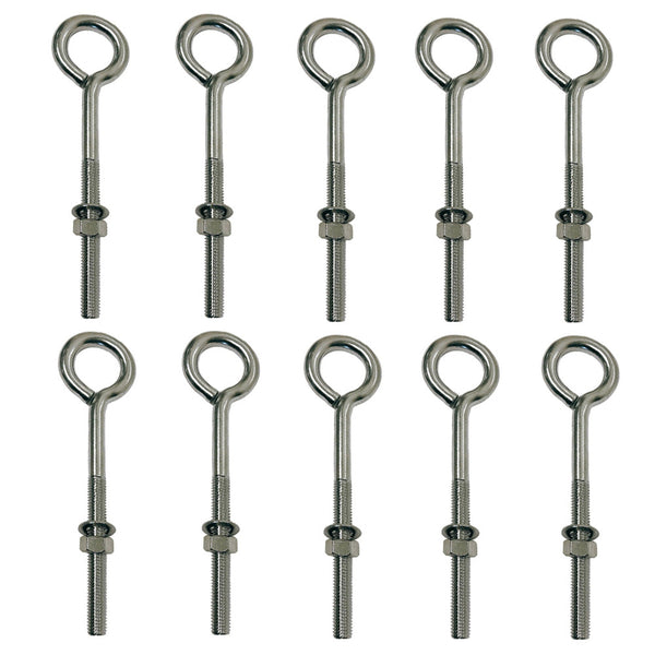 10 Pc Marine Boat Stainless Steel 316 1/2"x6" Turned Eye Bolt Washer WLL 250 Lbs