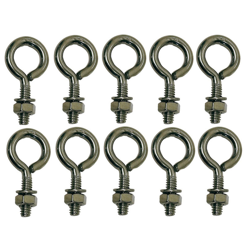 10 Pc Marine Boat Stainless Steel T316 1/4"x1" Turned Eye Bolt Washer WLL 50 Lbs