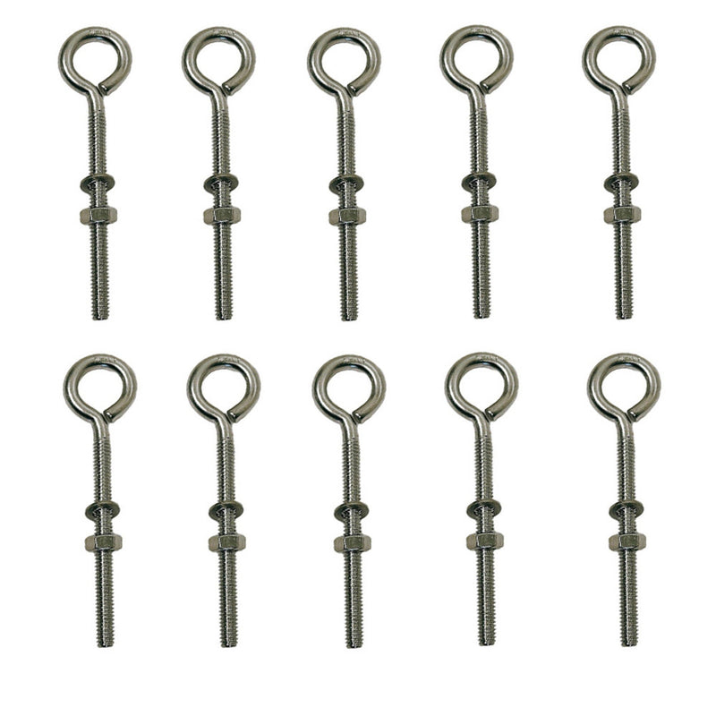 10 Pc Marine Boat Stainless Steel T316 1/4"x2" Turned Eye Bolt Washer WLL 50 Lbs