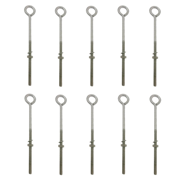 10Pc Marine Boat Stainless Steel T316 1/4"x6" Turned Eye Bolt Washer WLL 50 Lbs