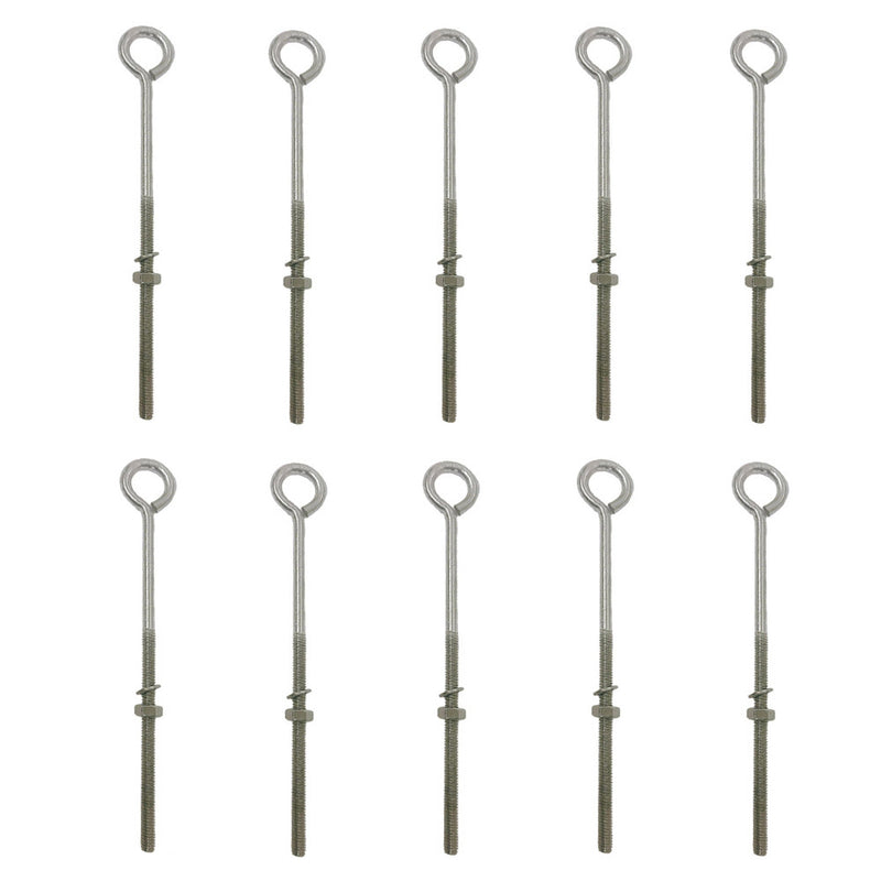 10Pc Marine Boat Stainless Steel T316 1/4"x6" Turned Eye Bolt Washer WLL 50 Lbs