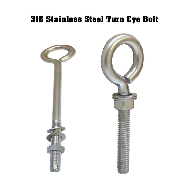Marine Stainless Steel T316 Turned Eye Bolt, Nut and Washers Included