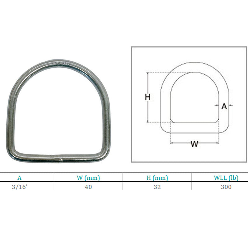 32mm Height Marine Boat Stainless Steel 3/16" D-Ring 300 WLL D Ring Yacht