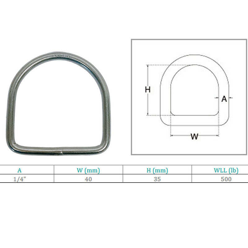 35mm Height Marine Boat Stainless Steel 1/4" D-Ring 500 WLL D Ring Yacht