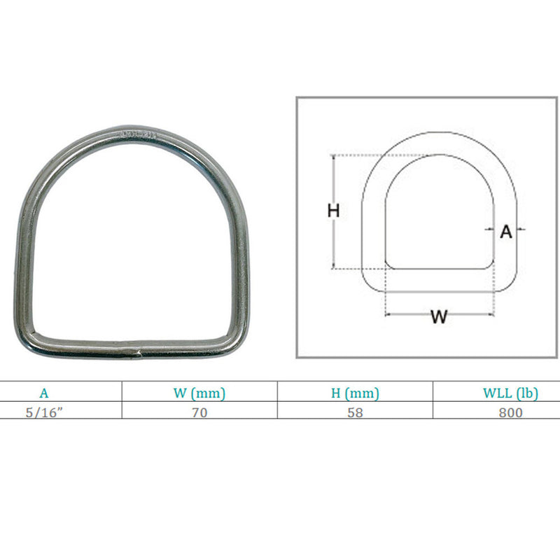 58mm Height Marine Boat Stainless Steel 5/16" D-Ring 800 WLL D Ring Yacht