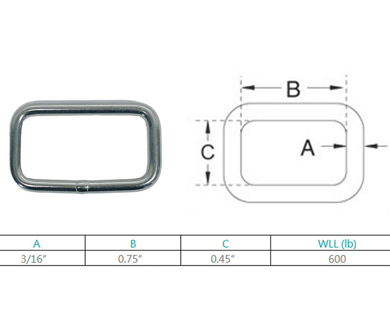 4 Pc Marine Stainless Steel 3/16" Rectangular Ring Link Rectangle Loop 600 Lbs