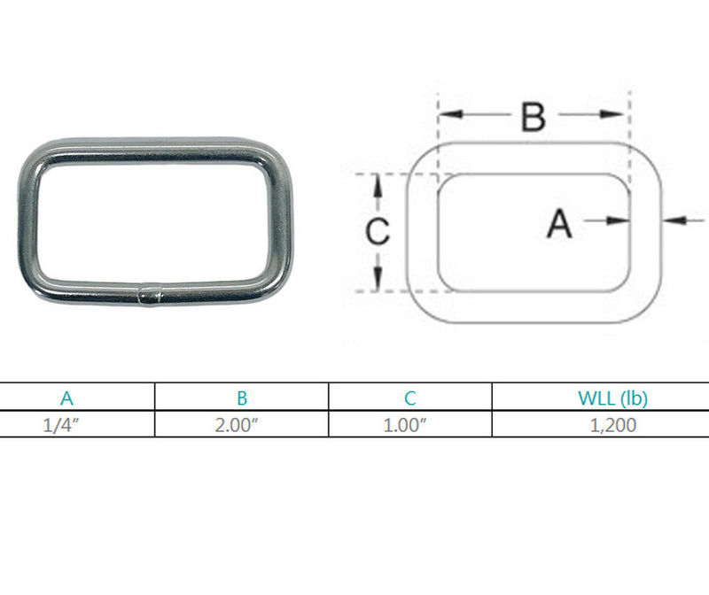 4 Pc Marine Stainless Steel 1/4" Rectangular Ring Link Rectangle Loop 1,200 Lbs