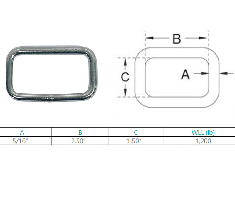 4 Pc Marine Stainless Steel 5/16" Rectangular Ring Link Rectangle Loop 1200 Lbs