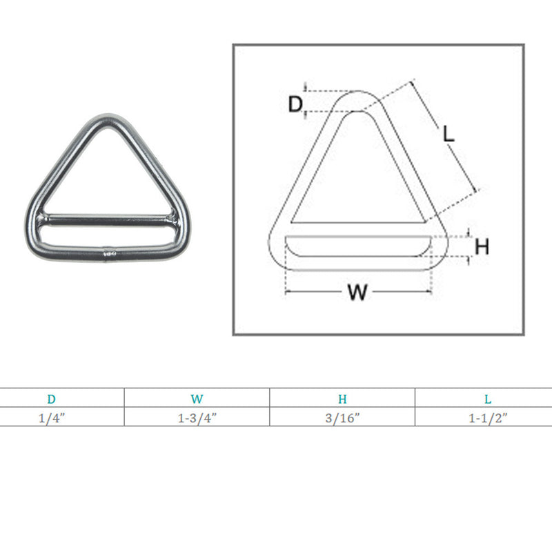 4 Pc Marine Stainless Steel 1/4" x 2" Triangle Ring Link Connect Yacht Sailing