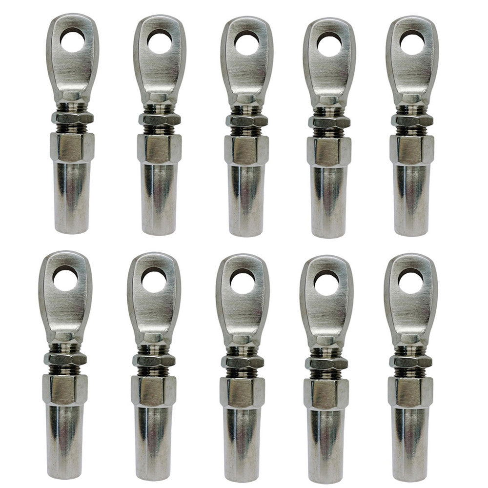 10Pc Marine Boat Stainless Steel 1/8" Swageless Eye Terminal Cable Rail Railing Wire Rope