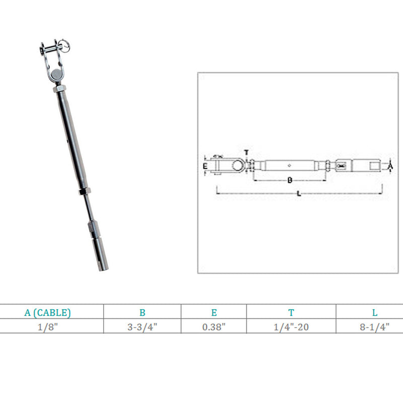 4 Pc Marine Boat SS Swageless & Toggle Turnbuckle For 1/8" Cable Rail Wire Rope