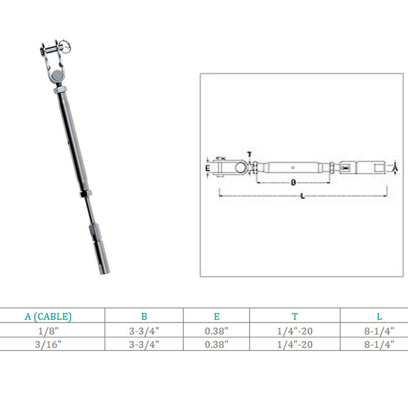 Marine Boat SS T316 Swageless & Toggle Turnbuckle For Cable Rail Wire Rope