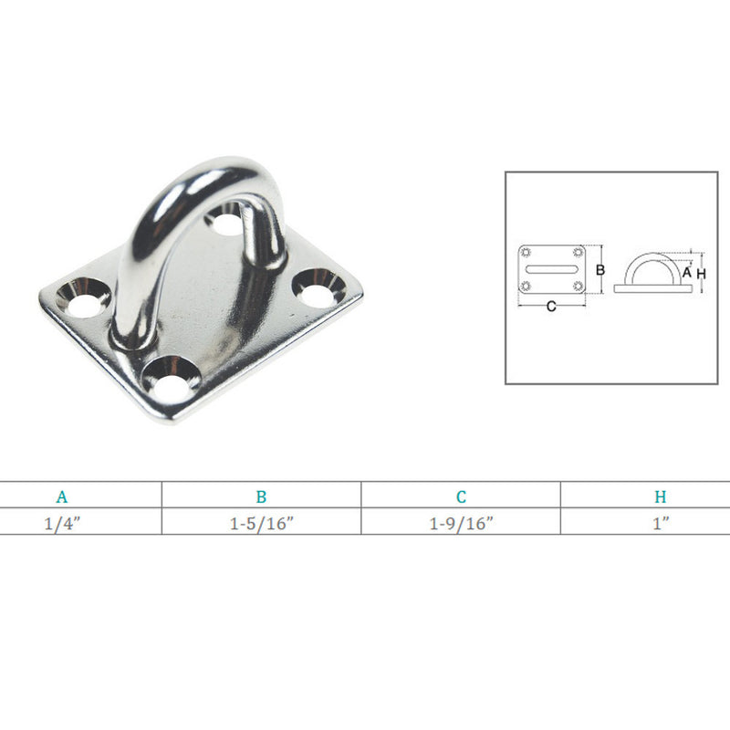 4 Pc Marine Boat Stainless Steel T316 1/4" Square Eye Pad Rigging Lift Rope Wire