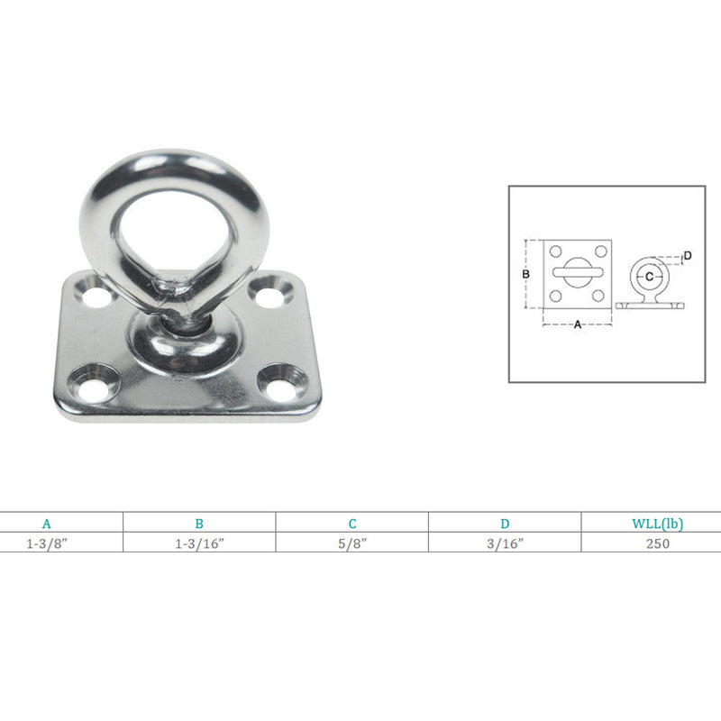 Marine Boat Stainless Steel T316 3/16" Square Swivel Pad Eye Rigging Lift Rope