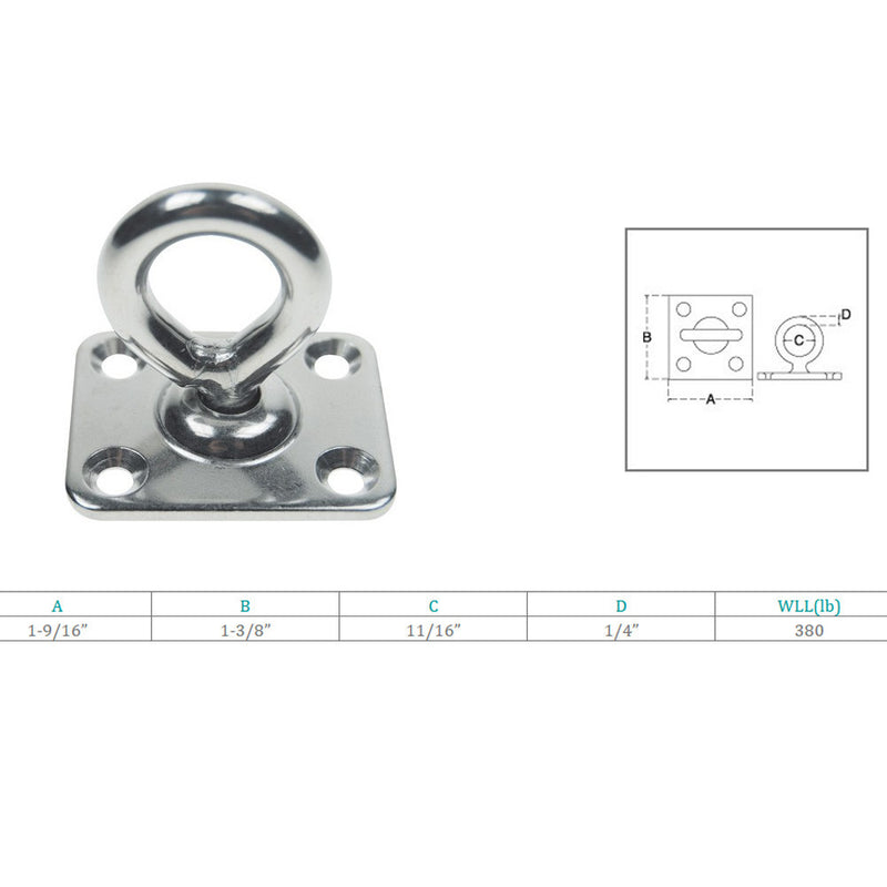 Marine Boat Stainless Steel T316 1/4" Square Swivel Pad Eye Rigging Lift Rope