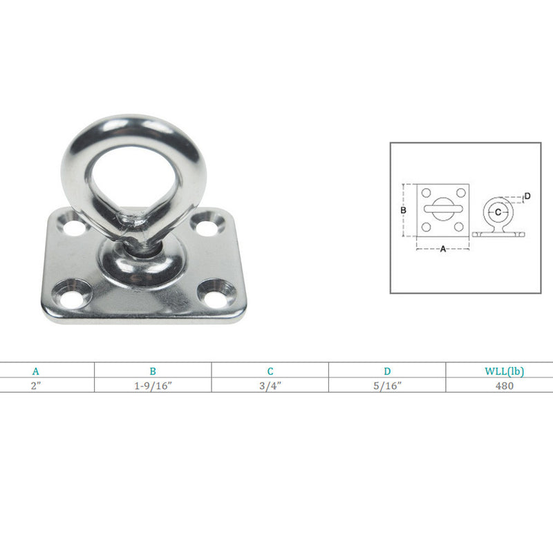 4 Pc Marine Boat Stainless Steel 5/16" Square Swivel Pad Eye Rigging Lift Rope