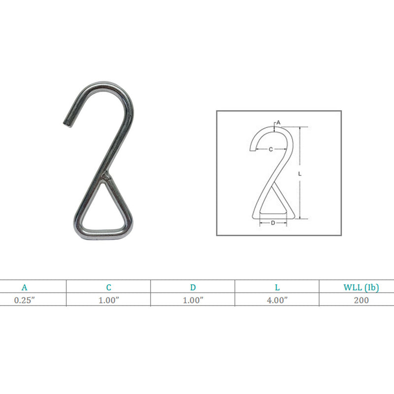 4 Pc Marine Boat Stainless Steel 1" S Web Hook 200 Lbs WLL Webbing Hook Rigging