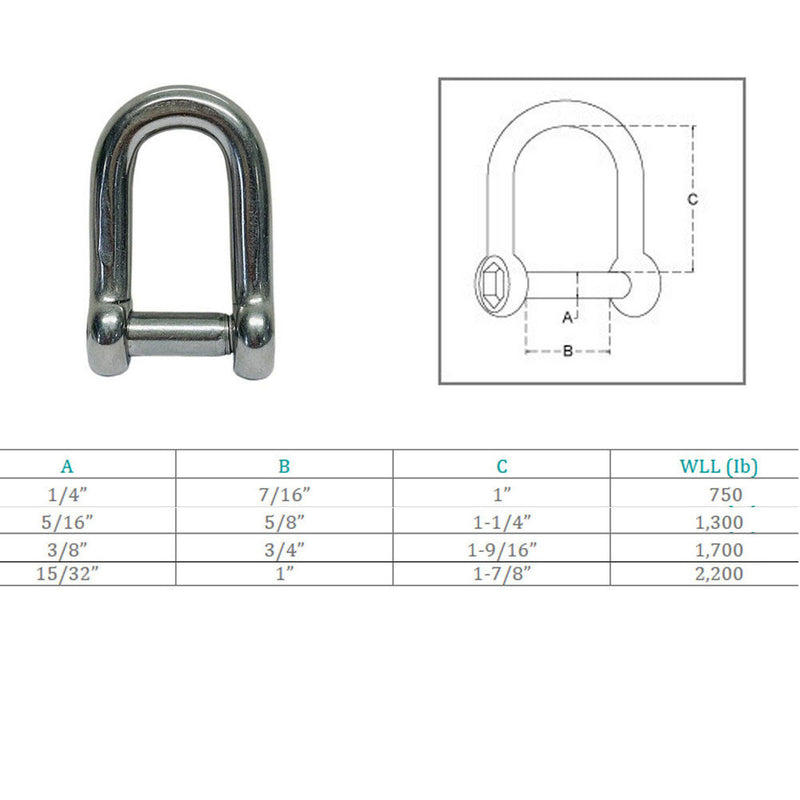 Marine Boat Stainless Steel T316 D Shackle Hex Sink Screw Pin