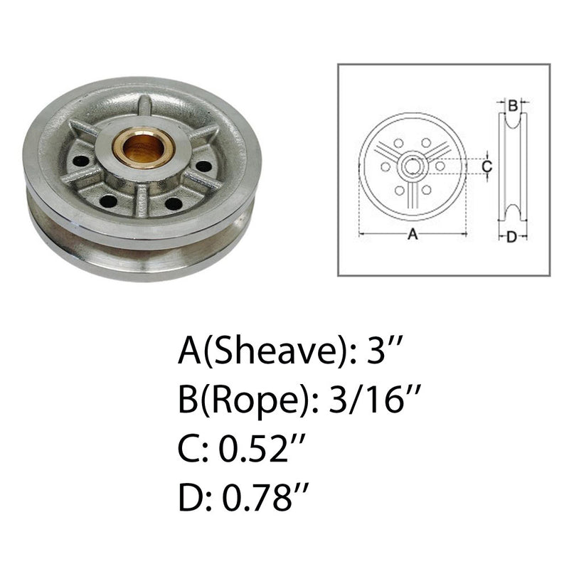 Marine Boat Stainless Steel T304 3" Sheave Wire Rope Pulley Brass Bushing