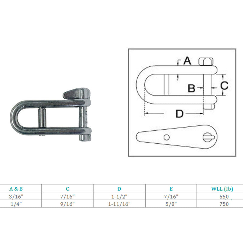 Marine Stainless Steel T316 Halyard Shackle Captive Pin Cross Bar