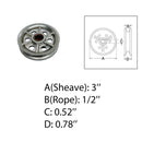 Marine Boat T304 Stainless Steel 3" Sheave Wire Pulley Brass Bushing 1/2" Rope