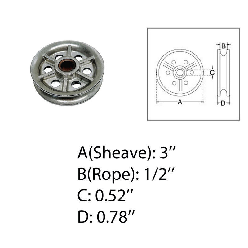 Marine Boat T304 Stainless Steel 3" Sheave Wire Pulley Brass Bushing 1/2" Rope