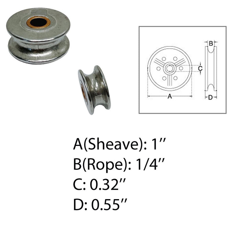 Marine Boat T304 Stainless Steel 1" Sheave Wire Pulley Brass Bushing 1/4" Rope