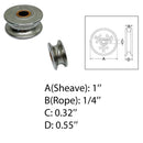 4 Pc Marine Boat Stainless Steel 1" Sheave Wire Pulley Brass Bushing 1/4" Rope