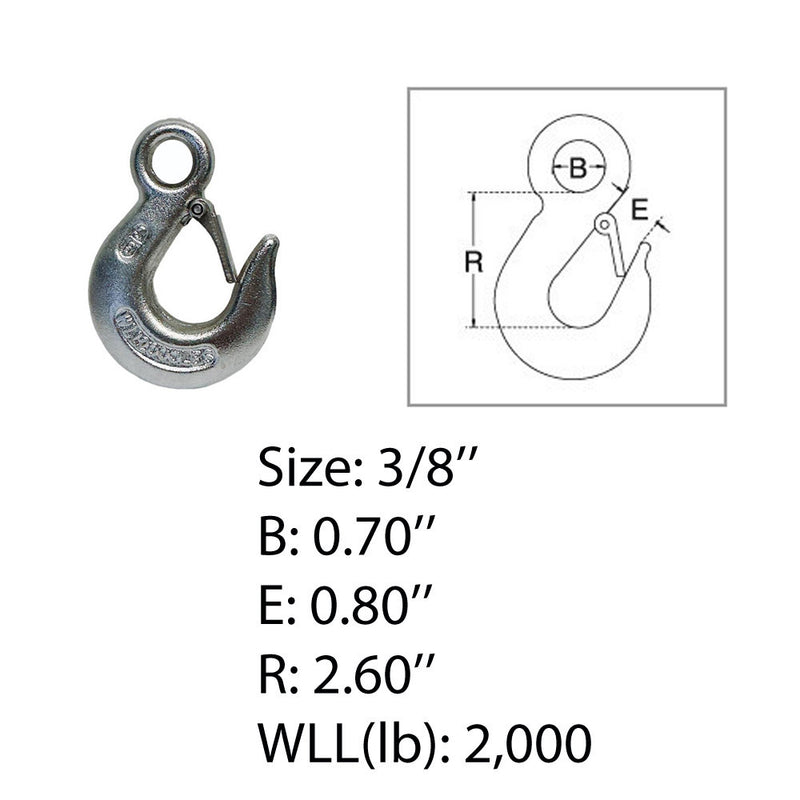 Marine Boat Drop Forged Stainless Steel T316 3/8" Eye Slip Hook WLL 2000 Lb