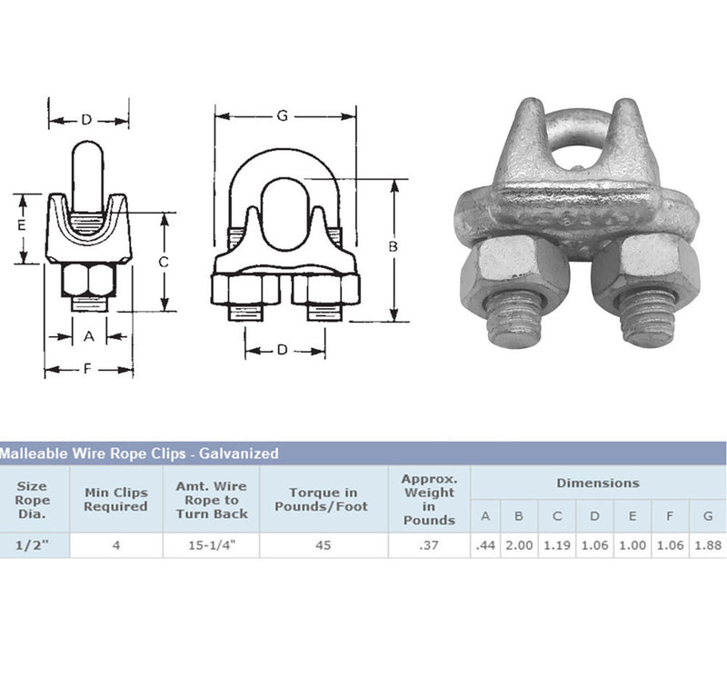 40 Pc 1/2" Marine Galvanized Drop Forged Wire Rope Clip Cable Clamp