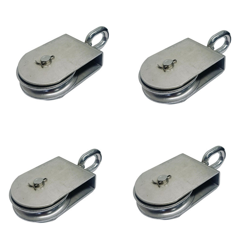 4 Pc Marine Stainless Steel 4" Sheave Square Block 5/8" Wire Pulley 2000 Lb WLL