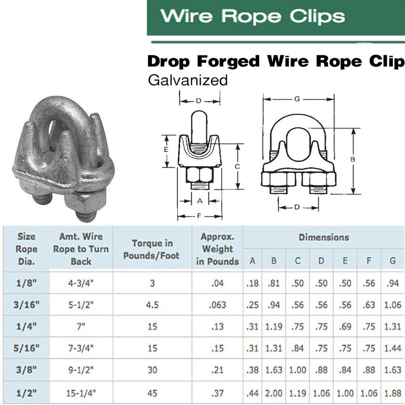 Marine Galvanized Drop Forged Wire Rope Clip Cable Clamp 1/8", 3/16", 1/4", 5/16", 3/8", 1/2"