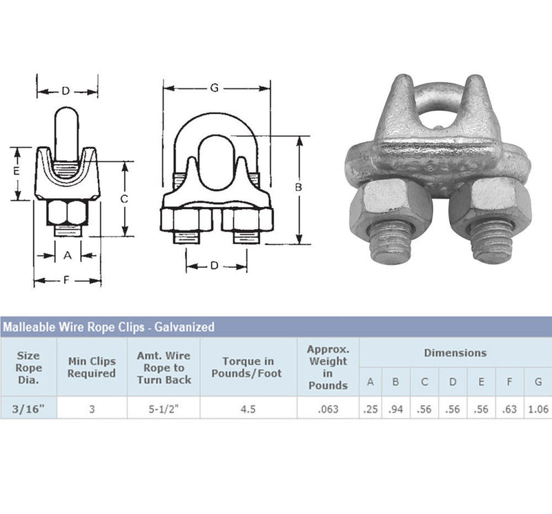 Marine Galvanized Drop Forged Wire Rope Clip Cable Clamp 1/8", 3/16", 1/4", 5/16", 3/8", 1/2"