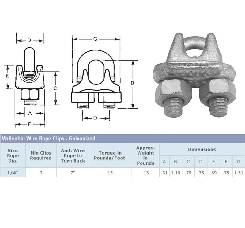 Marine Galvanized Drop Forged Wire Rope Clip Cable Clamp 1/8", 3/16", 1/4", 5/16", 3/8", 1/2"