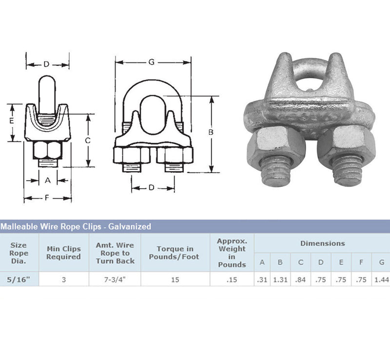 Marine Galvanized Drop Forged Wire Rope Clip Cable Clamp 1/8", 3/16", 1/4", 5/16", 3/8", 1/2"